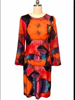 The Pyramid Collection Abstract Artsy Knee-Length Dress - Red/Orange Multi